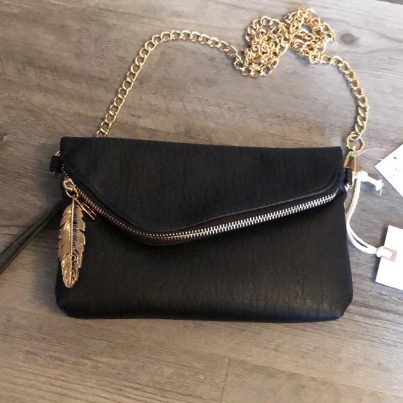 Jessica Simpson Penelope Faux Leather Clutch Color Meteorite + Gold Chain NWT - Picture 3 of 12